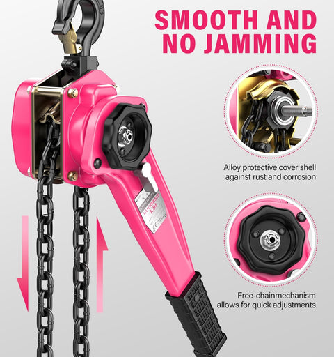 Lever Chain Hoist One And A Half Ton Capacity With Ten Foot Lift And Dual Heavy Duty Hooks Manganese Steel G80 Chain