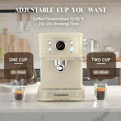 20 Bar Espresso Machine With Milk Frother Steam Wand For Latte And Cappuccino 2 In 1 Espresso Maker displayed in kitchen