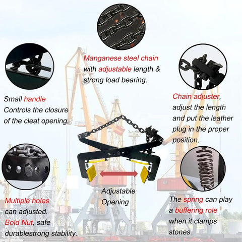Badass Heavy Duty Granite Slab Lifting Clamp With Adjustable Chain Stone Hoist showing manganese steel chain and adjustable jaw mechanism.