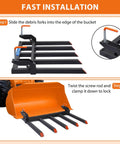 Heavy Duty Beefy Clamp On Debris Forks With Five Fork Tines For 48 Inch Bucket Pallet Attachments Capable Of 2500 Lbs Installation