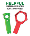 PerforMAX 2 Inch Everything Toilet Repair Kit with install tools, showcasing green and red plastic tools for easy installation.