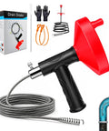 Heavy Duty 33 Foot Drain Snake Auger with ergonomic grip and flexible cable for clearing tough clogs, includes gloves and accessories.