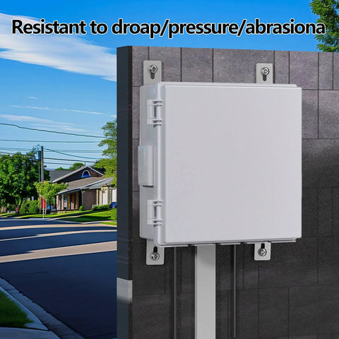 Ventilated Outdoor Electrical Junction Box Built To Last With Cable Grommets And Mounting Plate, Hinged Cover For Easy Access, Installed View