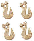4 Pack 1/4 Inch Grade 70 Forged Steel Clevis Chain Grab Hooks showing heavy duty design for truck recovery and cargo securement.