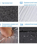 Badass Heavy Duty Heat Shield And Sound Deadening Insulation Mat For Street Car Hood Engine Roof Door Trunk 40 By 60 Inch Foam Core Aluminum Foil Blocker details showing high density foam, aluminum foil, and waterproof features.
