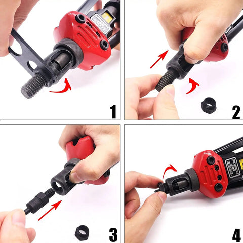 Heavy Duty 3/8-16 Rivet Nut Tool Tip Replacement Mandrel forged from high hardness carbon steel with tool installation steps.