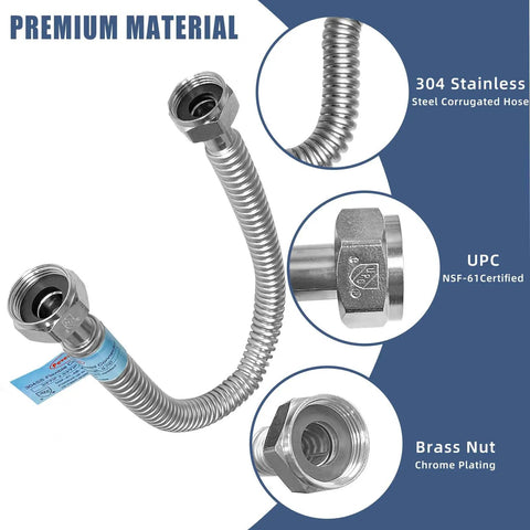 2 Pack 1 Inch Flexible Water Line And Water Heater Hose 1 FIP To 1 FIP 24 Inch Stainless Steel Corrugated Connector details