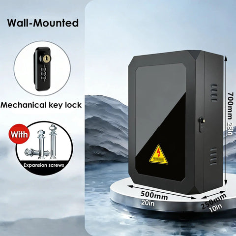 Premium EV Charger Cover Outdoor Lock Box With Tempered Viewing Panel And Ventilated Side Doors To Shield Your Rig From Elements Plus Plug N Play Ready For Standard Home Stations 20X10X35, wall-mounted with lock.