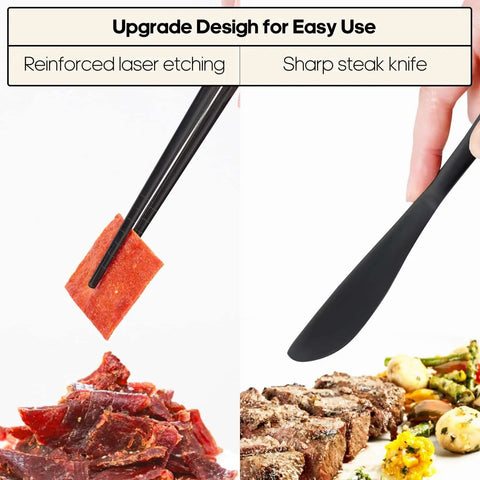 Portable Stainless Steel Travel Utensil Set With Case Reusable Fork And Spoon For Work Camping Picnics Lunch Box Dishwasher Safe Lightweight Black Cutlery Kit for Men