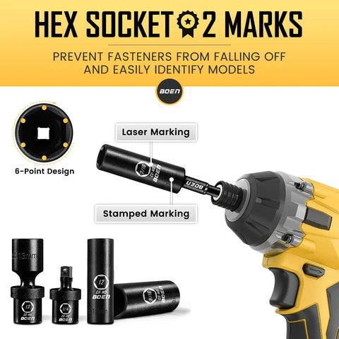 Heavy Duty Workhorse 72 Piece Quarter Inch Drive Impact Socket Set With Standard SAE And Metric Sizes 3/16 To 9/16 Inches And 4 To 15 Mm Includes Swivel Socket Extension Bar Universal Joint And Adapter Made From CrMo Steel, 6-point laser-marked