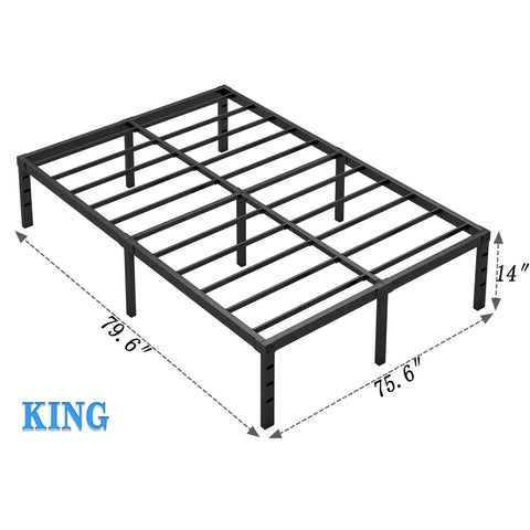 Diagram of King Size Metal Bed Frame With Built In Storage Space Heavy Duty Sturdy Mattress Foundation Easy Assembly No Box Spring Needed Black