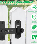 4 Pcs Barn Door Lock Sets With 180 Degree Flip Sliding Latches installed on a white wooden gate, heavy duty black gate bolts.