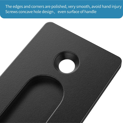 Close-up view of the Two Sided 12 Inch Sliding Barn Door Handle Hardware With Round Grip And Flush Pull Built Tough Heavy Duty Black Stainless Steel Gate And Shed Door Pull Durable Brushed Finish.