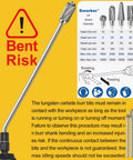 Front view of Sworker 5-piece long carbide burr set with 1/4 inch shank for metal grinding.