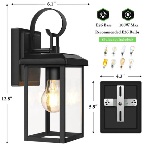 Premium Black Outdoor Wall Light Fixtures Built Different For Any Season Porch Sconces, 12.8" tall, matte black metal, designed for exterior use.