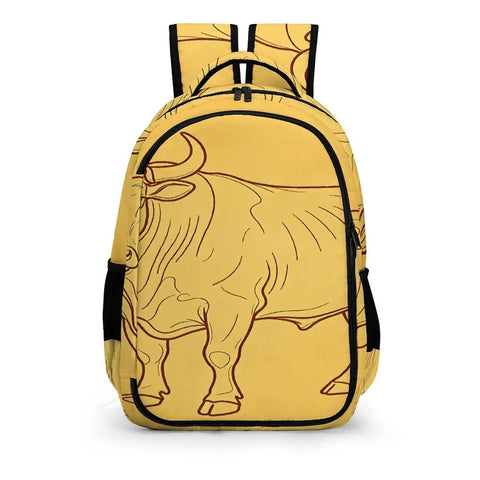 Vintage Bull Line Drawing Printed Unisex Backpack With Large Capacity Durable Polyester Daypack for school travel in front view