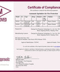 FM Approved Certificate of Compliance for Automatic Sprinklers, detailing models and specifications for fire protection.
