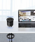 Slick Flush Mount Desktop Power Grommet Offering Recessed Layout With Two AC Outlets PD 20W USB C Fast Charge Port And Ethernet Jack on a modern desk