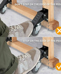 Demonstration of proper foot placement on Workbench Caster Kit Set Of Four With Side Mounting Options And 3 Inch Retractable Stepdown Caster Wheels