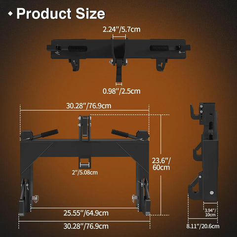 3 Point Quick Hitch For Category 1 Tractors With 3000 Lbs Lift Capacity product size dimensions diagram