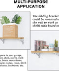 Heavy Duty Stainless Steel Folding Shelf Brackets Rock Solid Collapsible Wall Mounts with wooden shelves displaying plants and books.