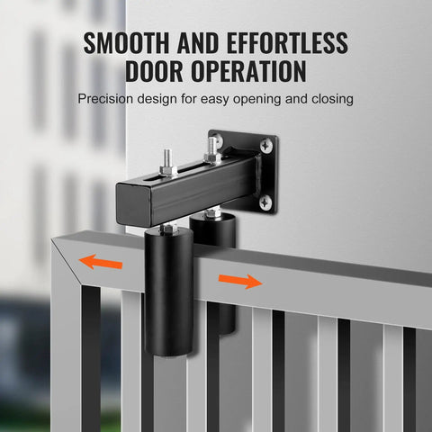 Beefed-Up Heavy Duty Sliding Gate Kit 6-Inch Rollers With T Bracket shown installed on a metal sliding gate.