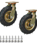 Heavy Duty Pneumatic Caster Wheels 8 Inch And 10 Inch 2 Pack Swivel Brake fixed casters with rubber tires and steel brackets