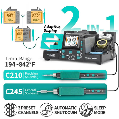 2 In 1 Digital Soldering Iron Kit With Precision Soldering Station Dual C210 And C245 Tips Auto Calibration Adaptive Display