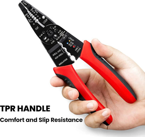 Get The SavvyFIX 8-Inch Professional Wire Stripper Tool, Wire Crimper & Wire Cutter with TPR handle for comfort.