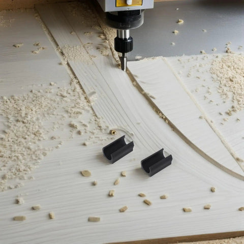 U Shaped Plastic Furniture Foot Protectors Set 20 Pcs Easy Install Chair Leg Floor Glides on wood surface with sawdust