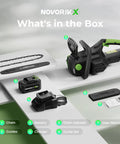 Contents of 20V Cordless Chainsaw With 10 Inch Bar, 4.0Ah Battery And Charger, including chain, guides, and manual.