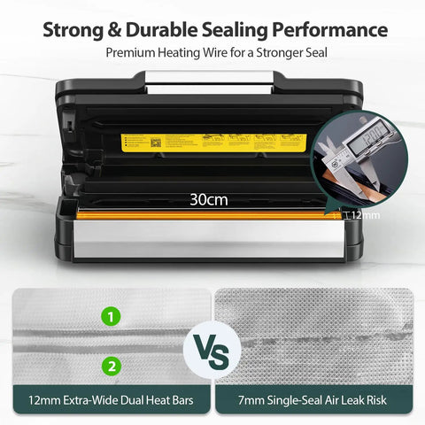 All In One Vacuum Sealer With AquaLock Technology For Moist Or Dry Foods, 130W Fully Automatic Sealer, open with heat bars