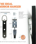 Heavy Duty Mirror Hanging Kit With Strap Hangers And Leveling Hardware For Up To 100 Lbs Built To Last, showing dimensions