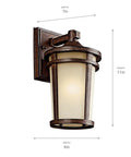 Atwood 11 Inch Outdoor Wall Light In Brown Stone Finish With Light Umber Mist Glass 1 Light Exterior Wall Sconce For Porch Or Patio Rustic Lodge Style Weather Resistant Durable, displayed with measurements 11in H x 6in W x 7in D
