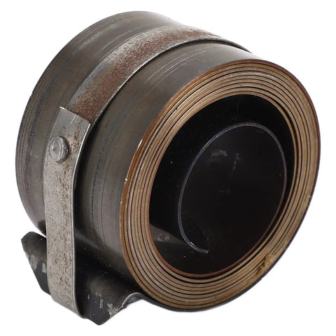 Close-up of Go-To Quill Return Spring for Drill Press, Spring Steel Replacement, showing coiled design and steel material.