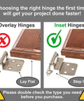 Image showing comparison of overlay hinges and inset hinges for Three Eighths Inch Inset Cabinet Hinges Brushed Nickel Self-Closing Offset Hinges.