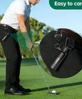 Golfer using All In One Golf Towel And Club Brush Cleaning Kit With Water Bottle attached to belt for easy access