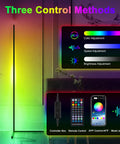 Corner Floor Lamp RGB Mood Light With 16 Million Colors And 210 Dynamic Modes, 56.7 Inches Tall, showing app controls