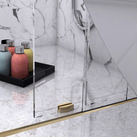 Bottom Guide For Sliding Shower Door In Brushed Gold Finish, 2 By 1 Inch Size, Glass Clamp For 1/4 To 3/8 Inch Glass Thickness