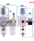 Front view of Pro Grade Quarter Inch NPT Air Filter Regulator Lubricator Combo With Water Oil Trap Separator Semi Auto Drain AC2010.