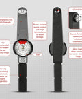 Dial Indicator Torque Wrench Half Inch Drive 0 to 100 Nm Pro Grade Precision Torque Meter With Case High Accuracy Fastener Tool For Pros And DIY Clear Dual Readout Dial For Easy Readings And Reliable Tightening. front view, alloy steel handle