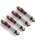 41mm Oil Filled Aluminum RC Crawler Shocks For 1/24 1/18 Upgrades For FMS FCX24 FCX18 Red 4pc Set With Beefed Up 45mm Travel And 13mm Usable Stroke For Ultimate Rock Crawler Performance shown in a diagonal layout