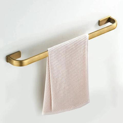 Brass Bathroom Accessories Set With Towel Bar, Vintage Antique Brushed Brass Finish, Wall Mounted, Solid Brass Construction