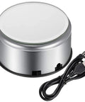 Mudder Silver Rotating Display Turntable Base For Epoxy Tumbler, 360 Degree Electric Spinner with USB Power Cord view from above.
