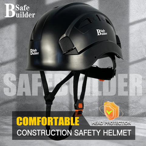 Heavy Duty Abs Safety Helmet With Built In Visor And Quick Air Vent Osha Certified For Actual Job Sites Giving Rock Solid Head Protection In Classic Black Finish that showcases a side view with adjustable straps.