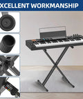 Heavy Duty X Style Keyboard Stand For 54 To 88 Key Electric Pianos And Synth showcasing adjustable legs and secure locking straps.