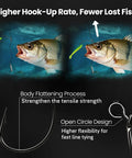 Zero Fuss Drop Shot Hooks And Pre Tied Spin Shot Rigs For Bass Fishing High Carbon Steel Build with fish and hook close-up.