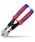 Mini Bolt Cutter 8 Inch With Spring Loaded Action, Heavy Duty Wire Cable Cutter, red and blue soft anti-slip handle, compact design