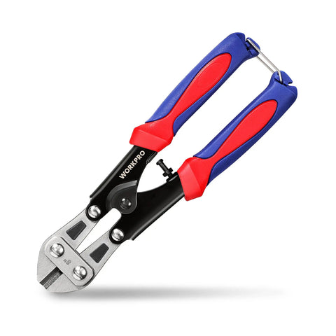 Mini Bolt Cutter 8 Inch With Spring Loaded Action, Heavy Duty Wire Cable Cutter, red and blue soft anti-slip handle, compact design