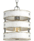 Coastal Farmhouse Pendant Light Dope With Galvanized Finish And Open Cage Frame featuring wood bands and metal accents